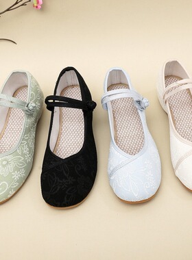 小花老北京中国风妈妈复古汉服鞋绣花布鞋女士学生鞋广场舞单鞋