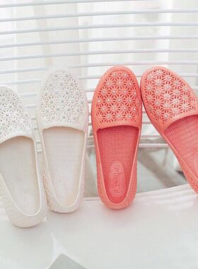 夏季洞洞网孔护士女凉拖鞋平底妈妈鞋中老年软塑料镂空防滑果冻鞋