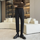 小脚系绳锥形裤 直筒抗皱垂感休闲裤 子 男秋冬季 九分西裤