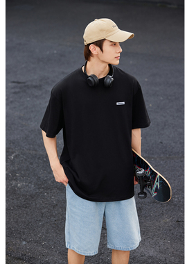 蔡哥哥男装经典韩国黑色休闲短袖T恤男女流行宽松廓形情侣衫N118