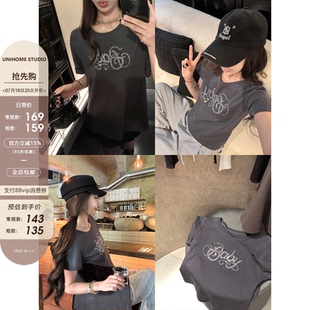 美式 正肩顯瘦寬松鉆復(fù)古T短袖 baby雙版 修身 上衣女夏 本 大瓶定制