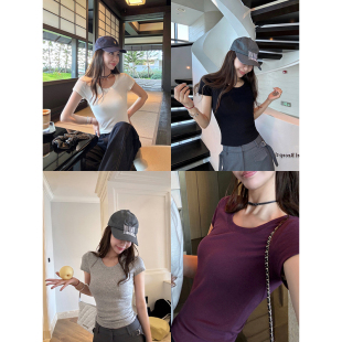 好版 超显瘦正肩百搭短袖 大瓶定制 型小腰T 显瘦上衣 T恤女夏季 修身