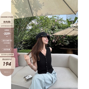 超薄棉紗針織馬甲無(wú)袖 大瓶定制 vintage小巧好版 型 V領(lǐng)上衣女夏韓