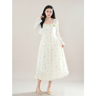 夏日来信初恋甜美可爱开衫连衣裙套装女收腰显瘦碎花吊带裙两件套