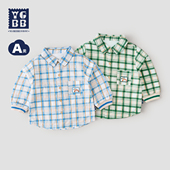 儿童格子衬衫 外套宝宝双层纯棉开衫 春装 英格贝贝男童衬衣新款