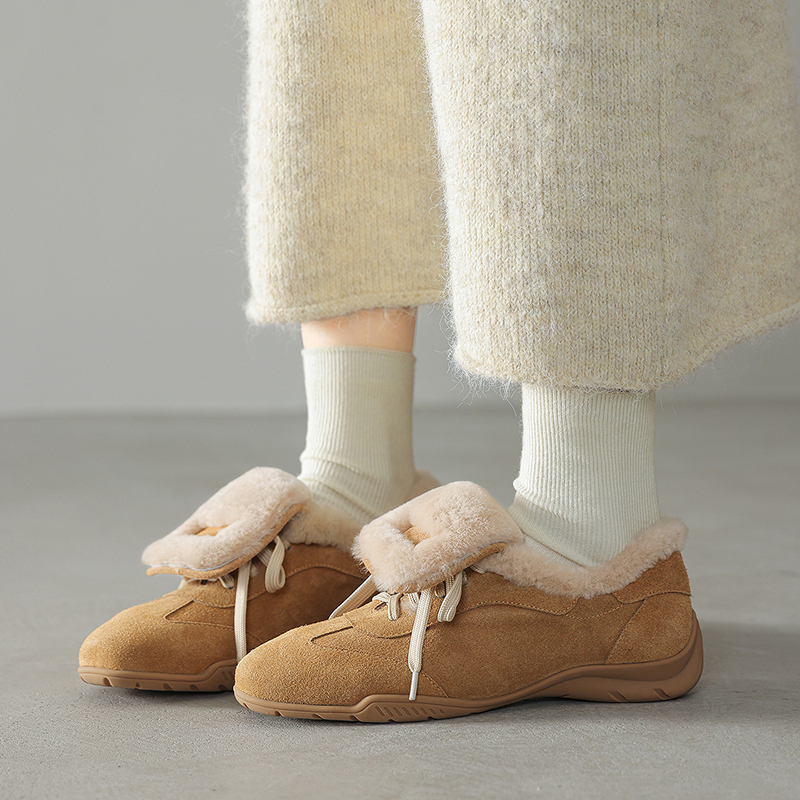 时尚圆头深口系带长绒德训鞋