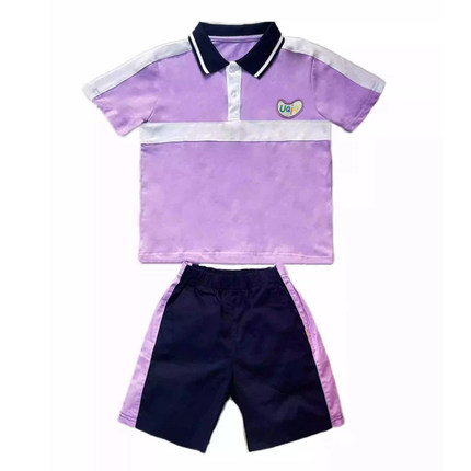 幼儿园夏季园服套装紫色短袖上衣藏青色裤子男女童运动装班服
