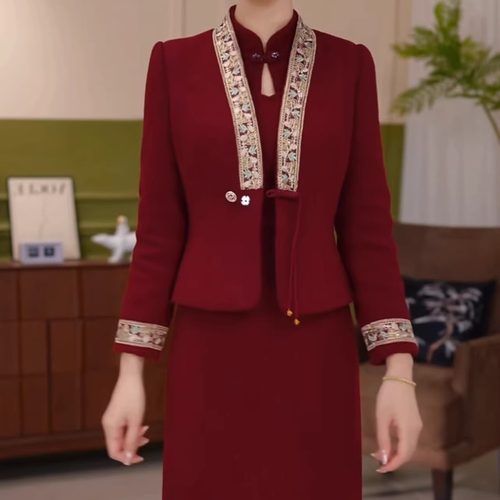 贵妃绒夹棉外套旗袍显瘦两件套