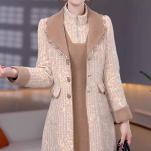 贵妃绒蓄热棉夹棉大衣+连衣裙两件套2026新款保暖优雅大衣裙子