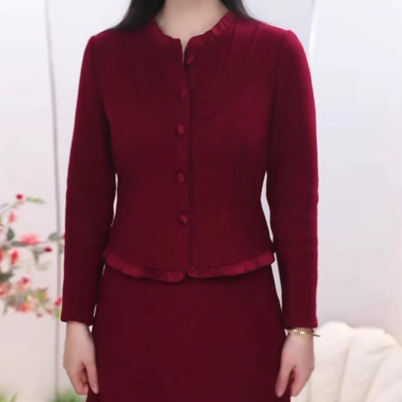 雪尼尔绒假两件显瘦中年妈妈裙