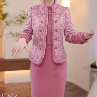 时尚 新款 加厚外套裙子 连衣裙女2026冬季 磨毛软精纺国风夹棉外套