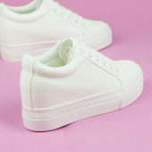 增高小白鞋 皮面百搭隐形厚底显瘦白鞋 女鞋 内增高6cm纯白色34小码