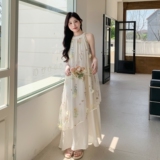 法式温柔白月光连衣裙女2025夏日高级感新款度假风绝美绣花长裙子，女装连衣裙，2C170
