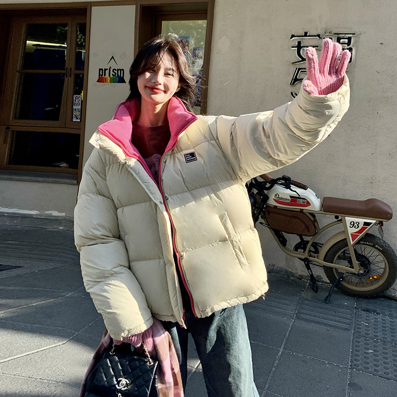 米杏色短款羽绒服女2025冬季新款学院风超好看韩系90白鸭绒面包服,女装棉衣/棉服,2C170