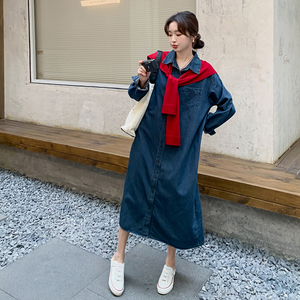 复古港风休闲牛仔连衣裙女2025春秋季新款宽松显瘦复古披肩衬衫裙图片