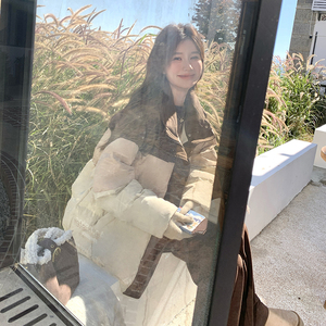 韩版高级感撞色拼接羽绒服女2025年冬季新款显瘦加厚90白鸭绒外套图片