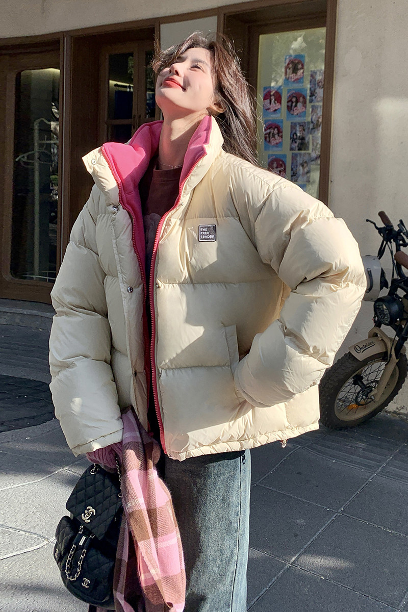 米杏色短款羽绒服女2025冬季新款学院风超好看韩系90白鸭绒面包服,女装棉衣/棉服,2C170