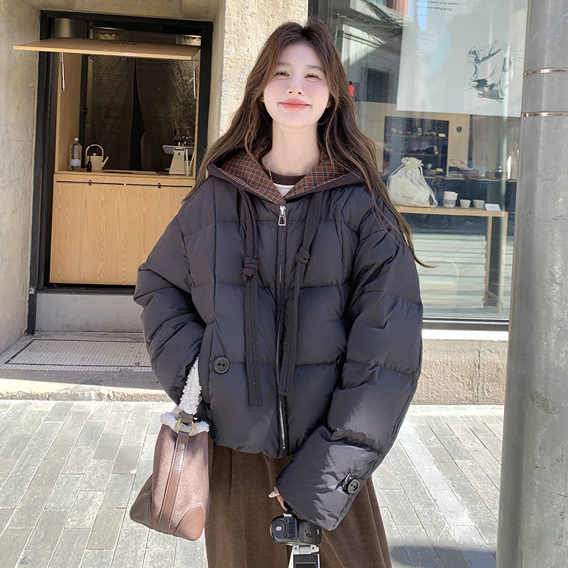 格子拼接假两件羽绒服女冬季2025新款超好看流行独特设计减龄短款,女装羽绒服,2C170
