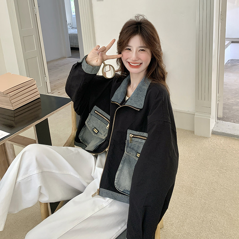 春季小个子又酷又飒减龄外套女2025爆款新款设计感牛仔拼接短夹克图片