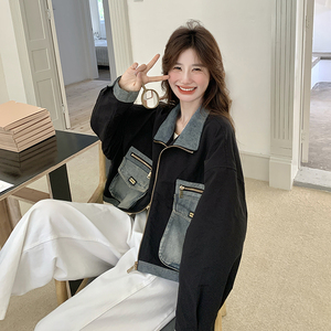 春季小个子又酷又飒减龄外套女2025爆款新款设计感牛仔拼接短夹克图片