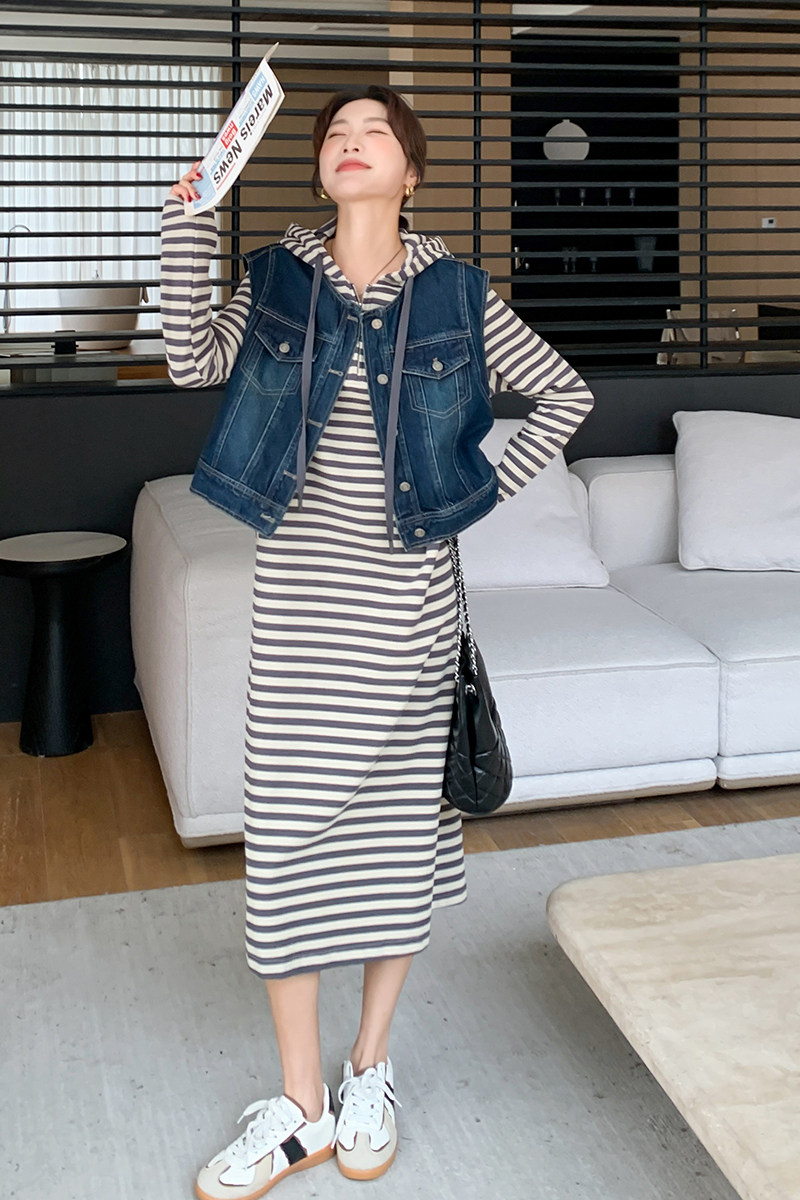 新款现货马甲条纹两件套2C170--3028--P155控218,女装套装/套裙,2C170
