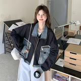 春季小个子又酷又飒减龄外套女2025爆款新款设计感牛仔拼接短夹克，女装短外套，2C170