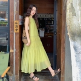 小清新绿色无袖连衣裙女2025夏季新款法式慵懒风宽松显瘦背心长裙，女装连衣裙，2C170