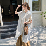 日系文艺绣花宽松开叉衬衫套装女夏新款设计感小个子半身裙两件套，女装套装/套裙，2C170