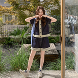 蕾丝拼接牛仔套装女2025夏季新款韩系复古休闲短袖上衣短裤两件套，女装套装/套裙，2C170