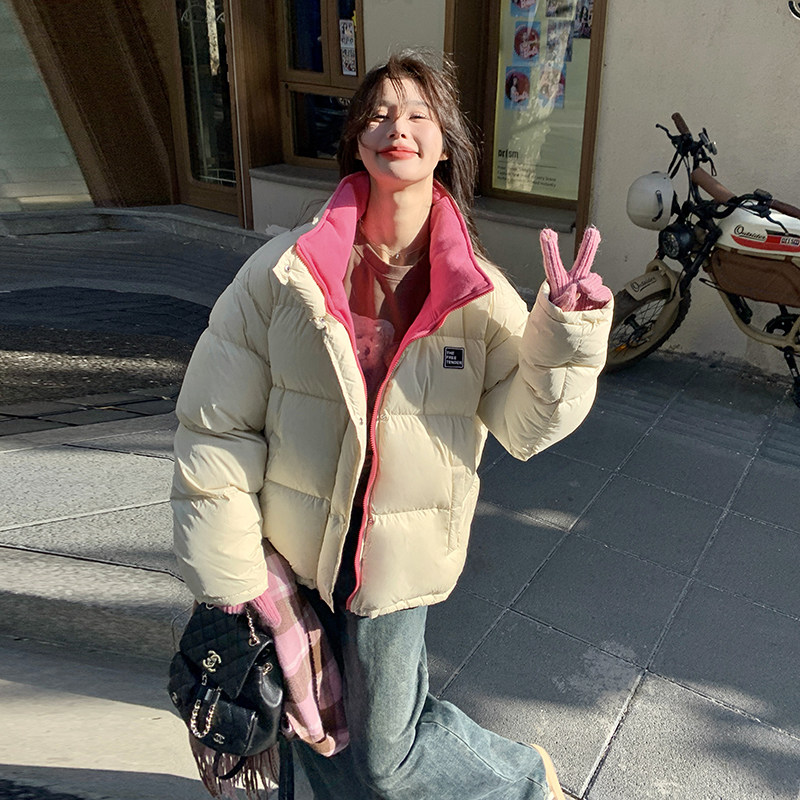 米杏色短款羽绒服女2025冬季新款学院风超好看韩系90白鸭绒面包服,女装棉衣/棉服,2C170