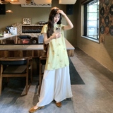 新中式盘扣改良旗袍上衣国风套装女2025夏款宽松裤子阔腿裤两件套，女装套装/套裙，2C170