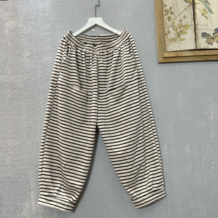 宽松休闲减龄百搭松紧腰女萝卜裤 新款 女2025春季 毛圈棉条纹卫裤