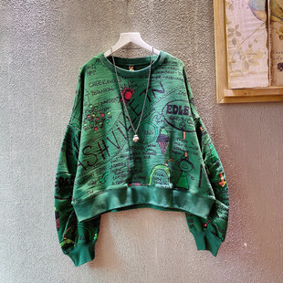 涂鸦全棉圆领卫衣女2025春款 宽松百搭可爱娃娃减龄女士T恤313 新品