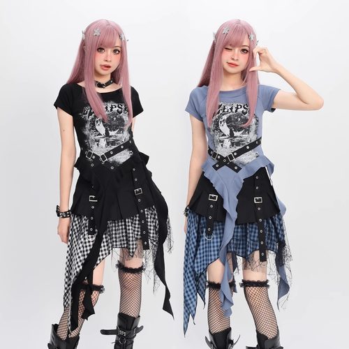 亚比女甜酷艺术不规则半身裙套装