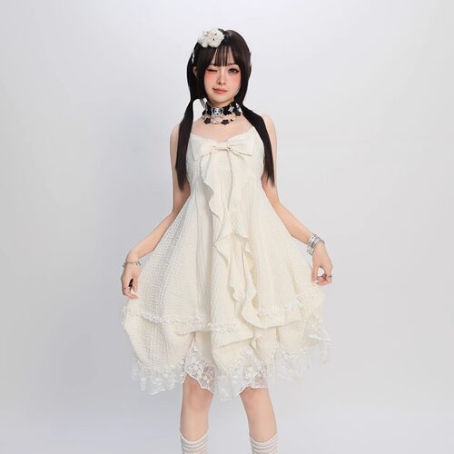 轻亚蝴蝶结甜酷吊带连衣裙花苞裙