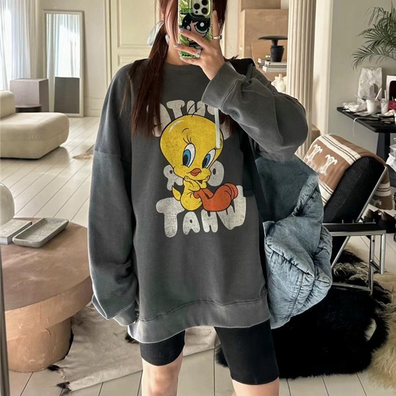 韩国代购加绒宽松棉卡通卫衣女