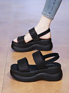 2025新款夏季厚底松糕罗马增高时尚一脚蹬沙滩鞋休闲凉鞋女仙女风