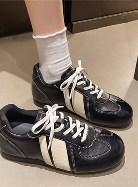 拼色德训鞋女内增高女鞋2026新款春季系带透气软底百搭休闲运动鞋