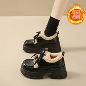 新款 加绒保暖乐福鞋 女英伦风系带厚底小皮鞋 2025年冬季 百搭毛毛鞋