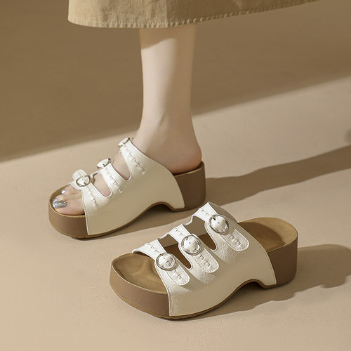 增高厚底复古拖鞋女外穿夏2026新款勃肯一字拖一脚蹬沙滩凉拖鞋女