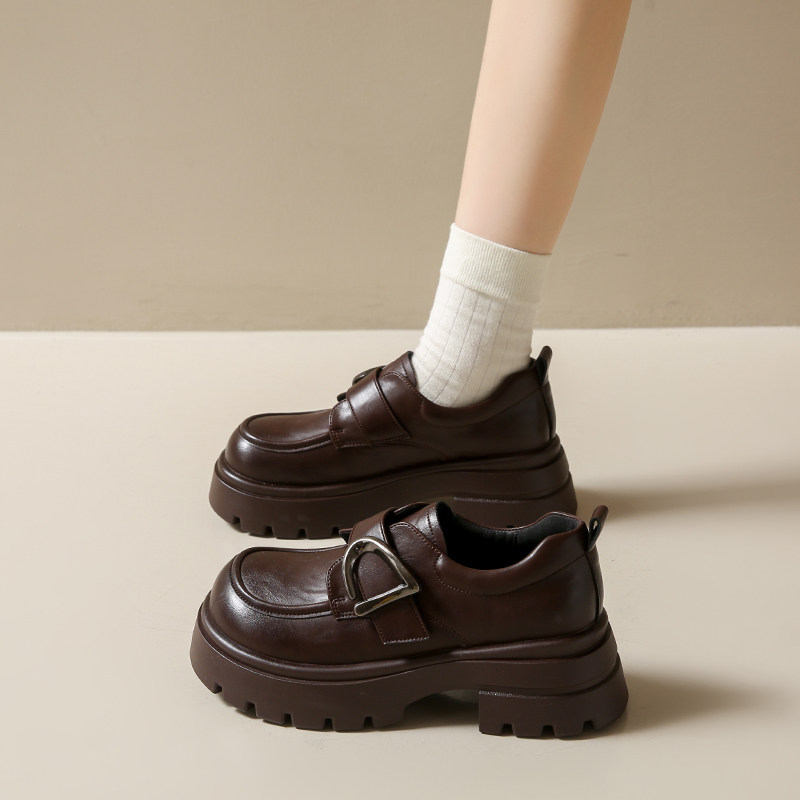 2025年秋季新款英伦风皮带扣乐福鞋女厚底一脚蹬松糕鞋黑色小皮鞋,女鞋,乐福鞋（豆豆鞋）,淘宝优惠券,粉丝福利购,淘宝优惠卷