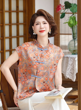 大码新中式气质真丝透气妈妈装