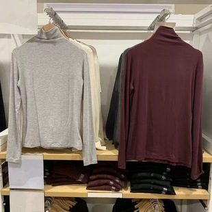 日系女装25秋冬棉混纺两翻领套头衫高领打底衫长袖T恤上衣478954