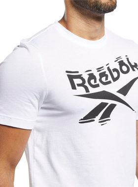 Reebok锐步男子运动训练跳绳全棉短袖T恤BrandedCrew FK6030白色