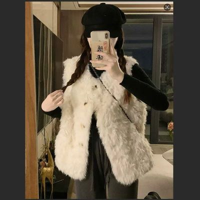 秋冬季新款仿羊羔毛慵懒风马甲皮草外套托斯卡纳坎肩毛毛保暖背心