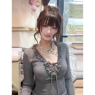 卓泽网批广州面料人棉磨毛260克韩系花边系带蝴蝶结长袖 打