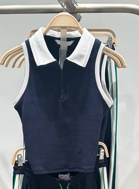 2025新夏季polo领学院女撞色马球衫弹力短款T恤背心女450074