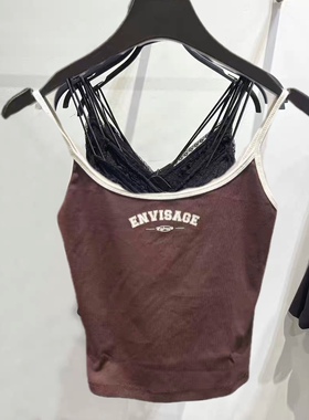 吊带女2024夏季女装百搭辣妹纯欲INS风字母刺绣修身吊带短款背心