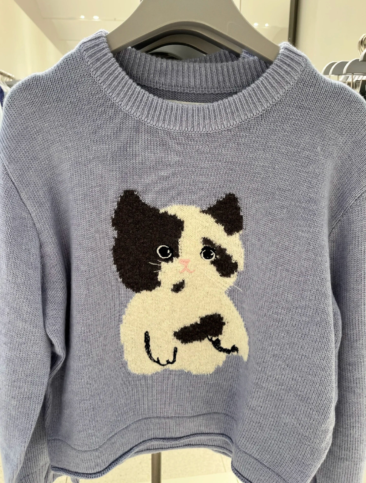 猫咪图案圆领毛衣2025秋冬新款女装休闲萌宠提花刺绣短款针织衫