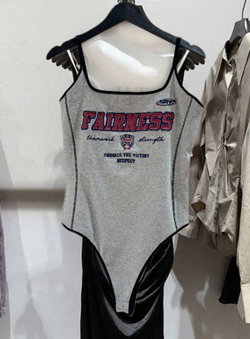 吊带连体2025春季新款女美式运动风刺绣修身连体式背心450024
